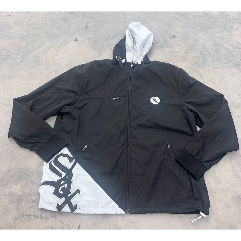 MLB Baseballism Chicago White Sox Windbreaker Jacket Mens 2XL Black Activewear